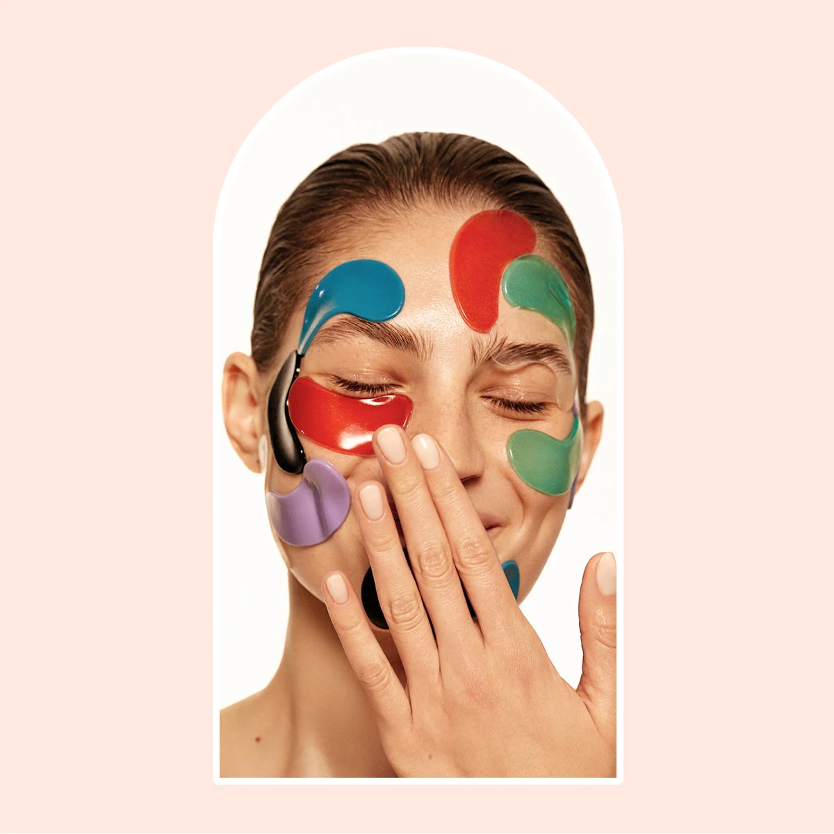 Anywell's facial-care campaign showing a model with colourful skincare patches